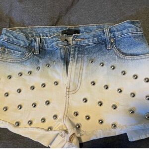 Forever 21 Blue and Cream High Waist Studded Shorts